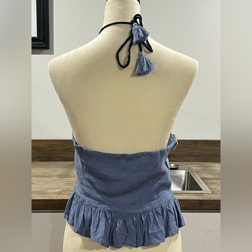 Lucky Brand Navy and White Crochet Crop halter top size XXL - Picture 9 of 9